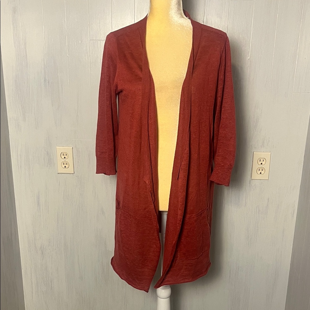 Eileen Fisher Orange Linen‎ Lightweight Long Cardigan Size S